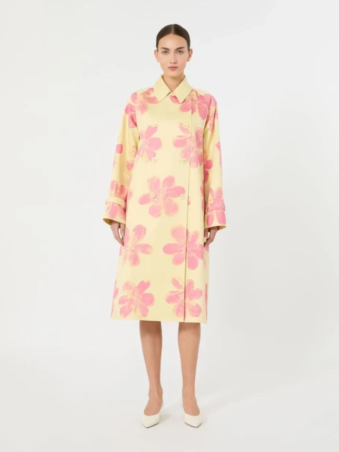Midi-trenchcoat van waterafstotende gabardine met patroon, geel Midi-trenchcoat van waterafstotende gabardine met patroon, geel