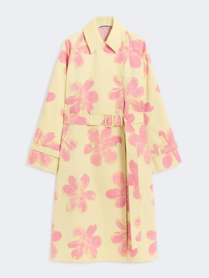 Midi-trenchcoat van waterafstotende gabardine met patroon, geel Midi-trenchcoat van waterafstotende gabardine met patroon, geel