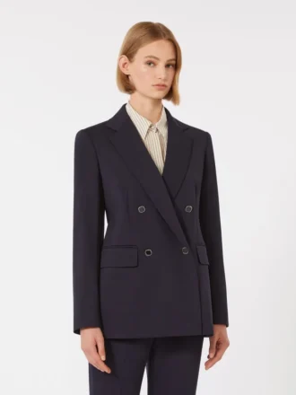 Milano-knit double-breasted jersey blazer, marineblauw