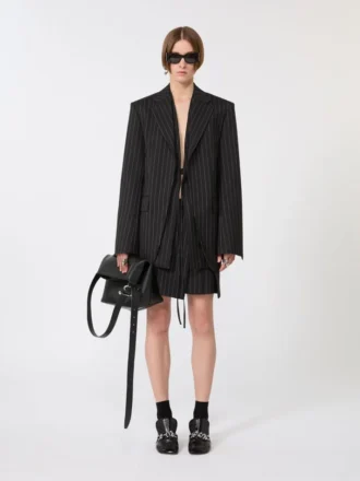 Getailleerde blazer van gabardine met krijtstreep, zwart