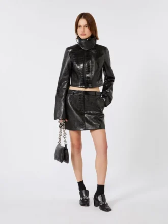 Minirok van lakleer met alligatorlook, zwart