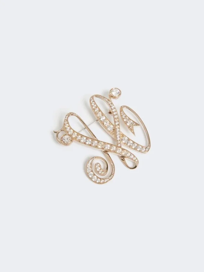 Monogrambroche met strass, ivoorkleurig Monogrambroche met strass, ivoorkleurig