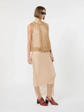 Mouwloze jersey jurk met kristallen, camel