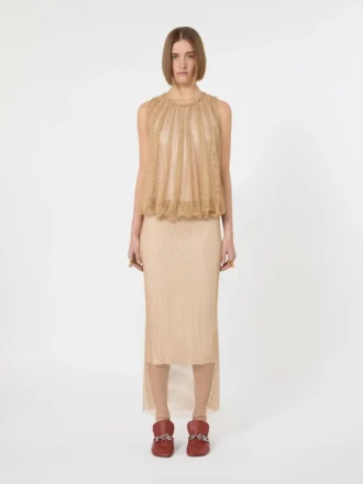 Mouwloze jersey jurk met kristallen, camel
