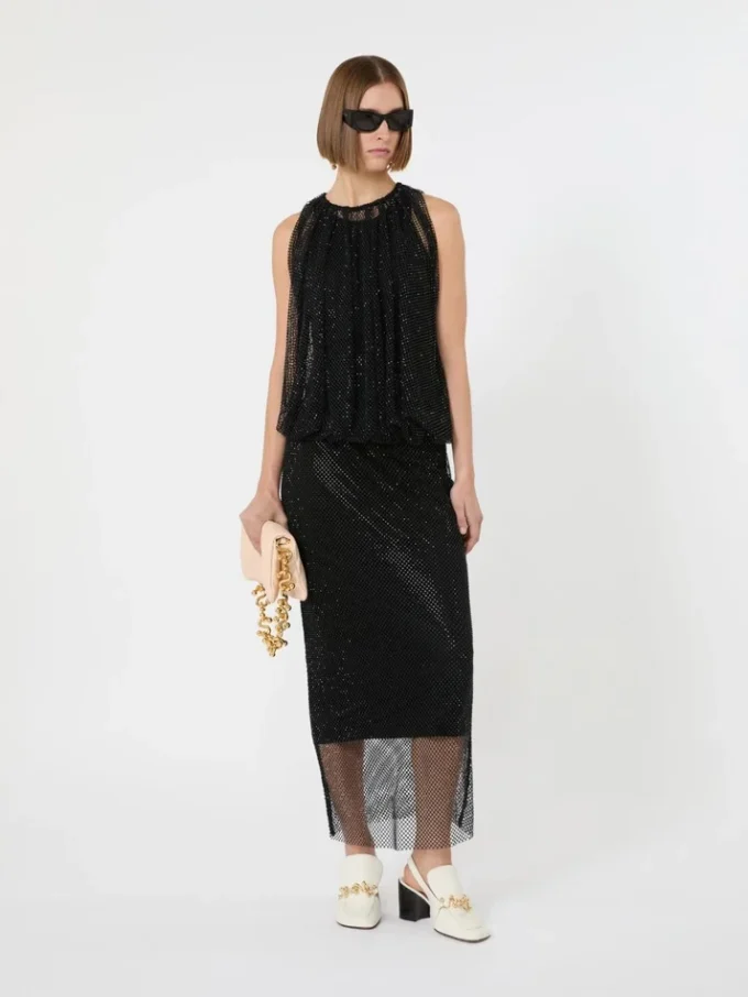 Mouwloze jersey jurk met kristallen, zwart Mouwloze jersey jurk met kristallen, zwart
