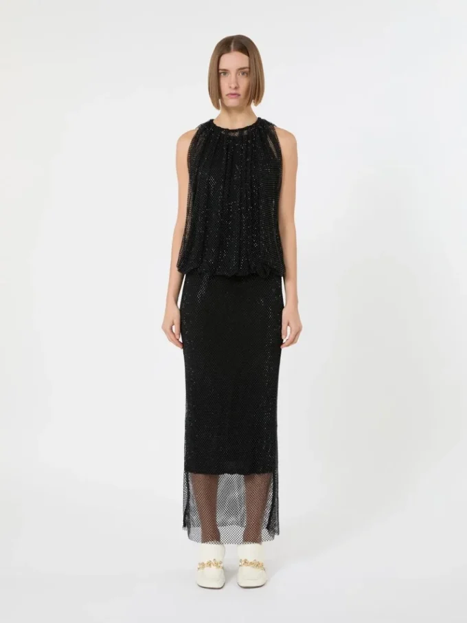 Mouwloze jersey jurk met kristallen, zwart Mouwloze jersey jurk met kristallen, zwart