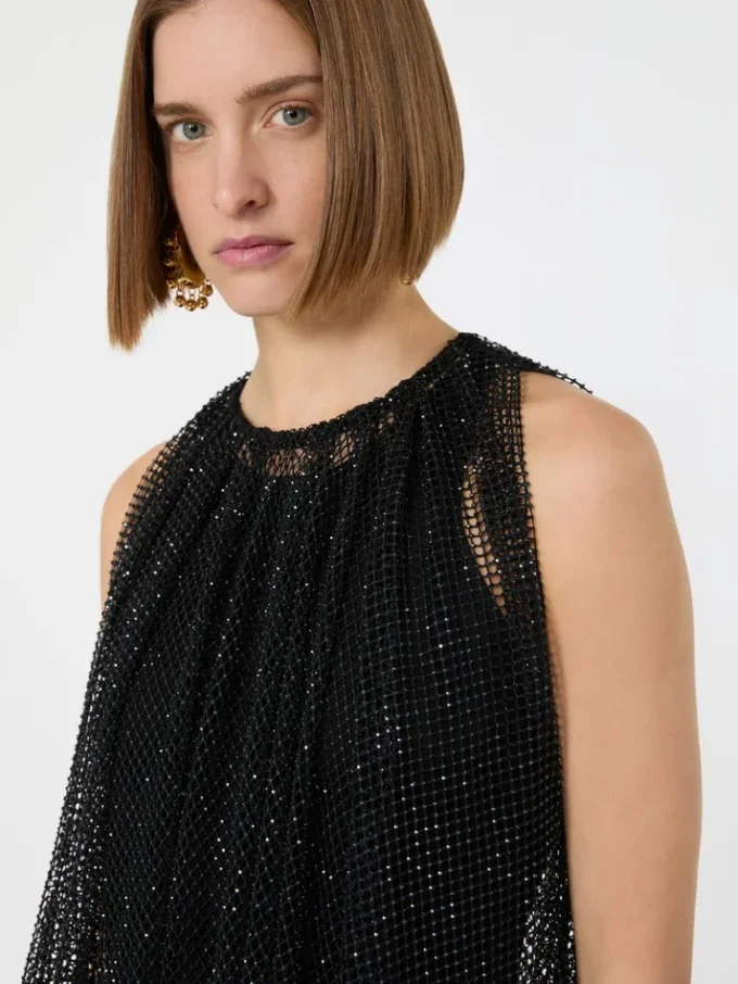 Mouwloze jersey jurk met kristallen, zwart Mouwloze jersey jurk met kristallen, zwart