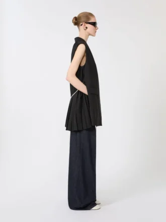 Mouwloze stretch-wollen blazer, zwart