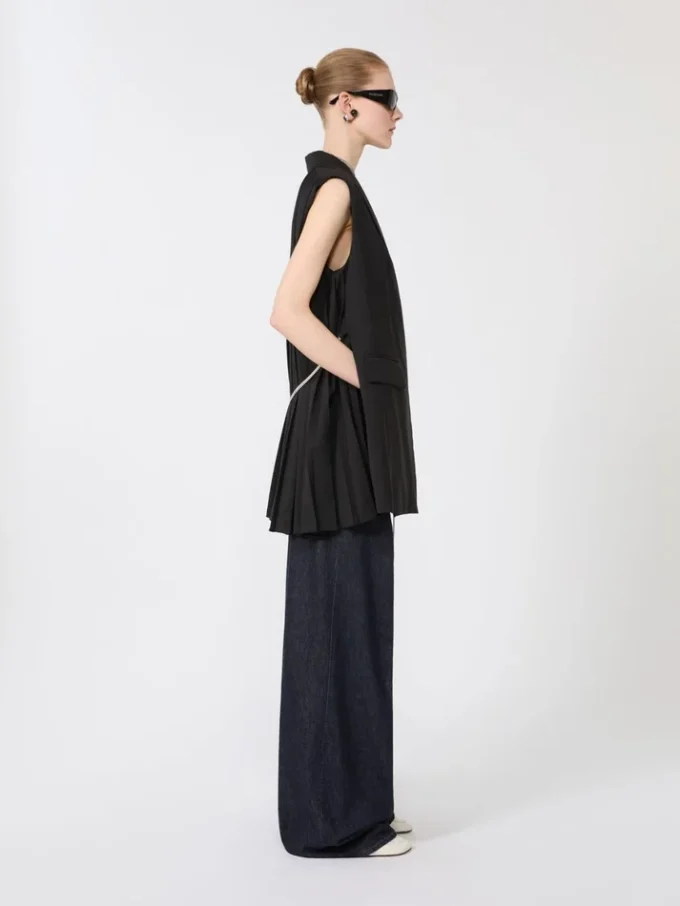 Mouwloze stretch-wollen blazer, zwart