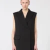 Mouwloze stretch-wollen blazer, zwart