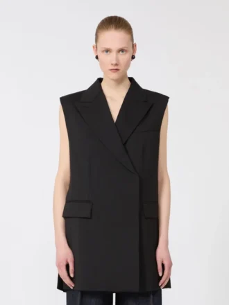 Mouwloze stretch-wollen blazer, zwart