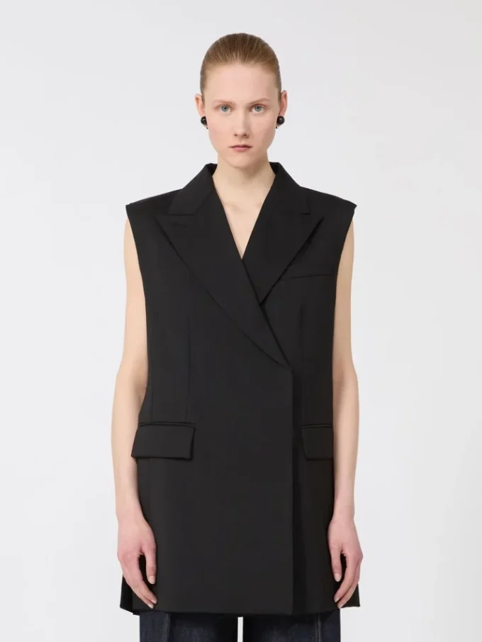 Mouwloze stretch-wollen blazer, zwart