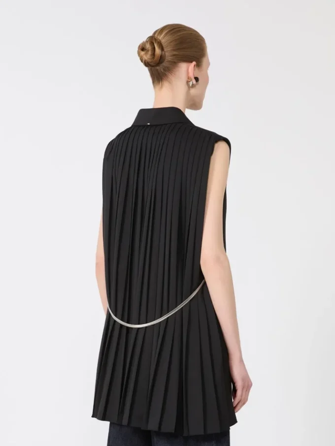 Mouwloze stretch-wollen blazer, zwart