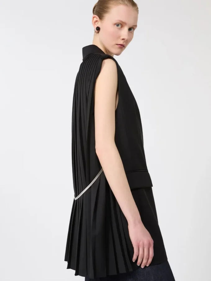Mouwloze stretch-wollen blazer, zwart