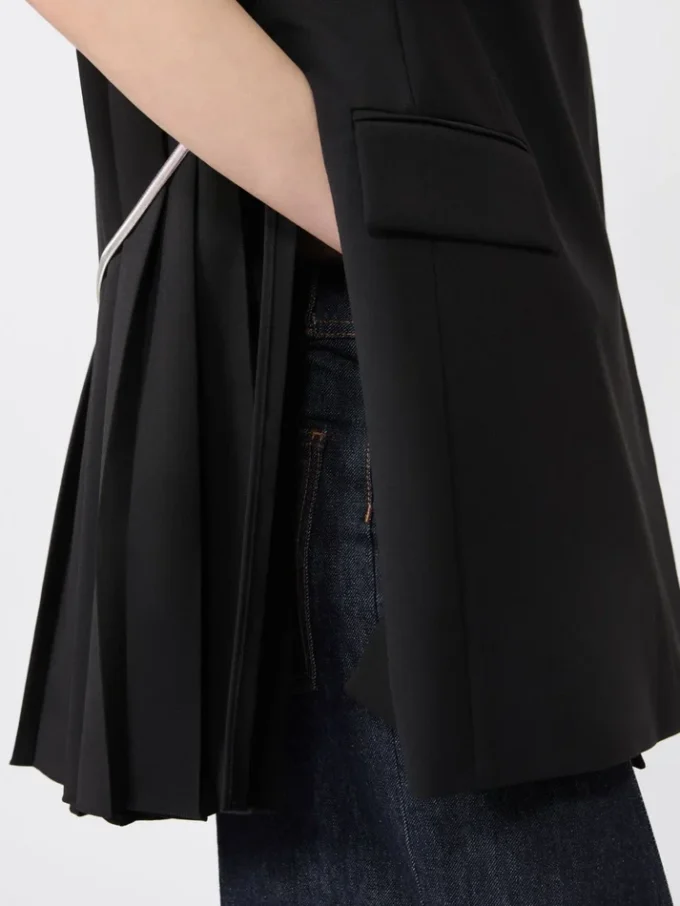Mouwloze stretch-wollen blazer, zwart