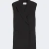 Mouwloze stretch-wollen blazer, zwart