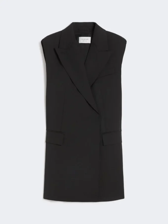 Mouwloze stretch-wollen blazer, zwart