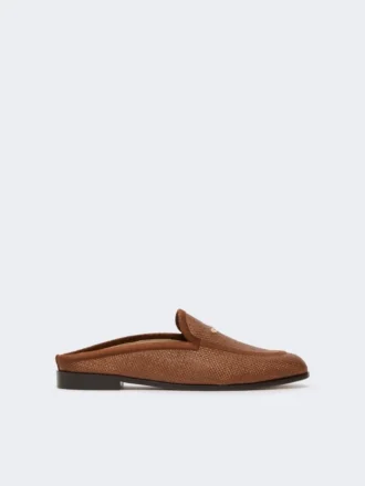 Mules van canvas met raffia-effect, amberbruin