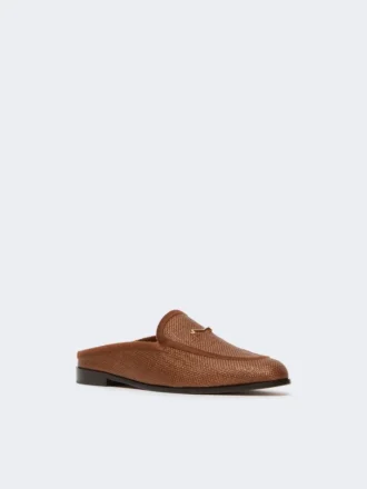 Mules van canvas met raffia-effect, amberbruin