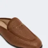 Mules van canvas met raffia-effect, amberbruin Mules van canvas met raffia-effect, amberbruin