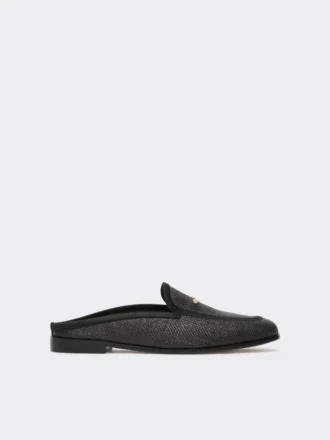 Mules van canvas met raffia-effect, zwart