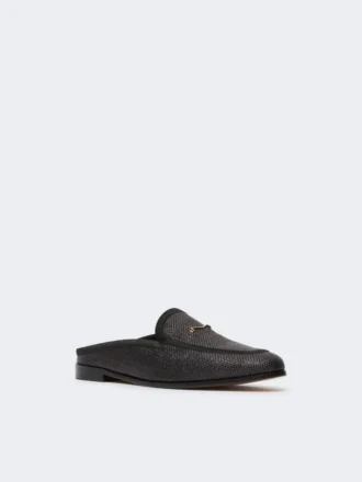 Mules van canvas met raffia-effect, zwart