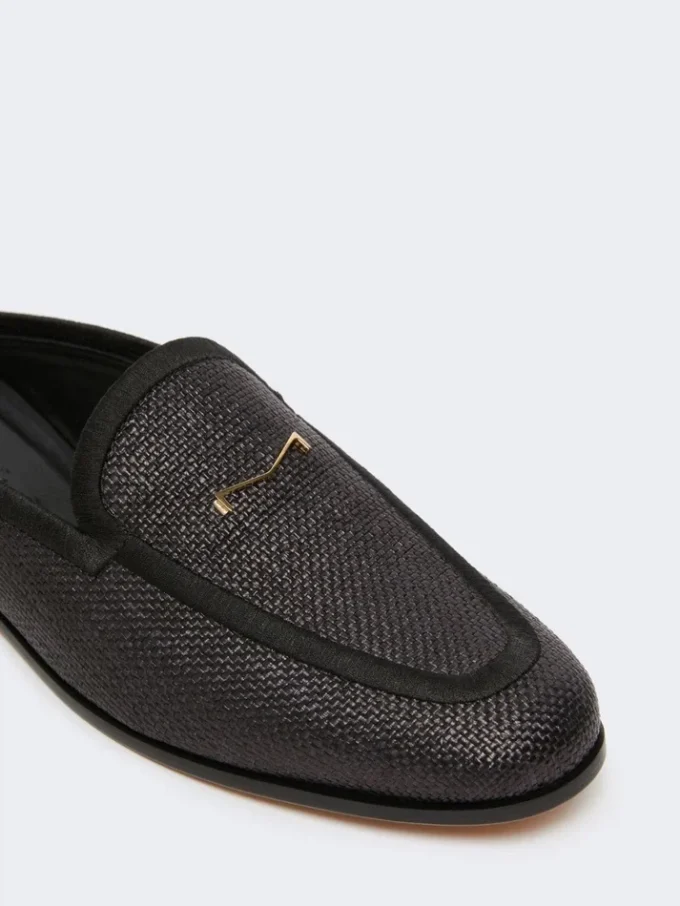 Mules van canvas met raffia-effect, zwart Mules van canvas met raffia-effect, zwart