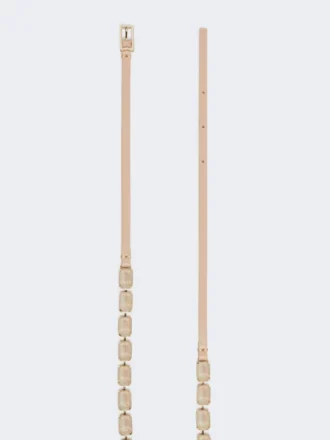 Nappa lederen riem met juwelen, poederkleurig
