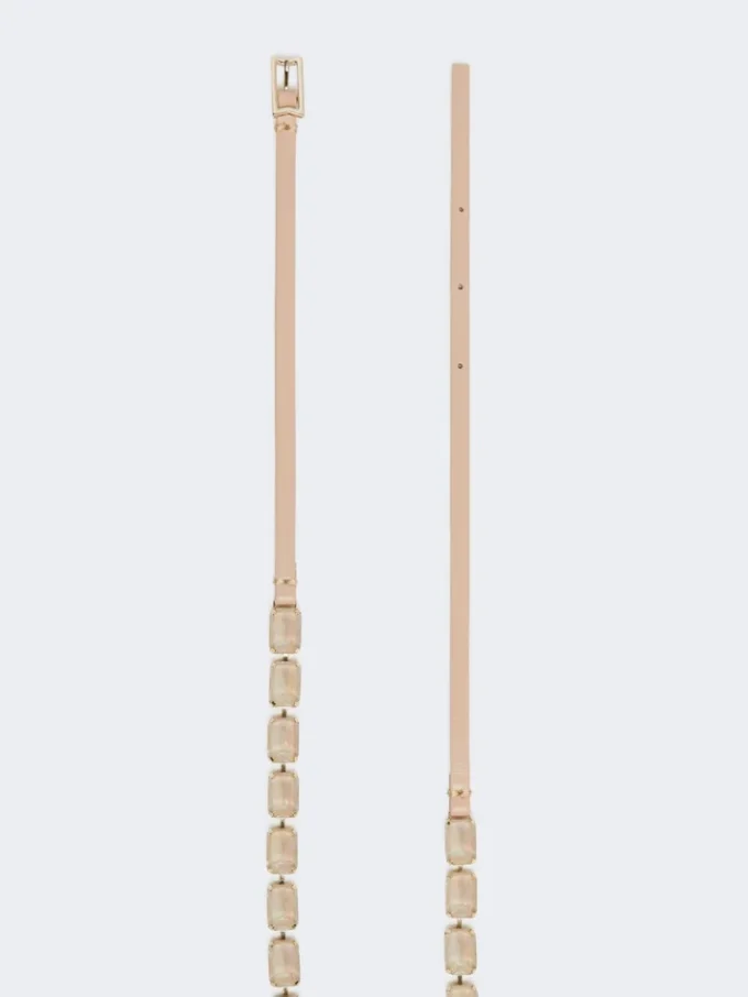 Nappa lederen riem met juwelen, poederkleurig