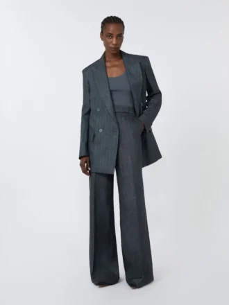 Broek van linnen twill met visgraatmotief, middengrijs