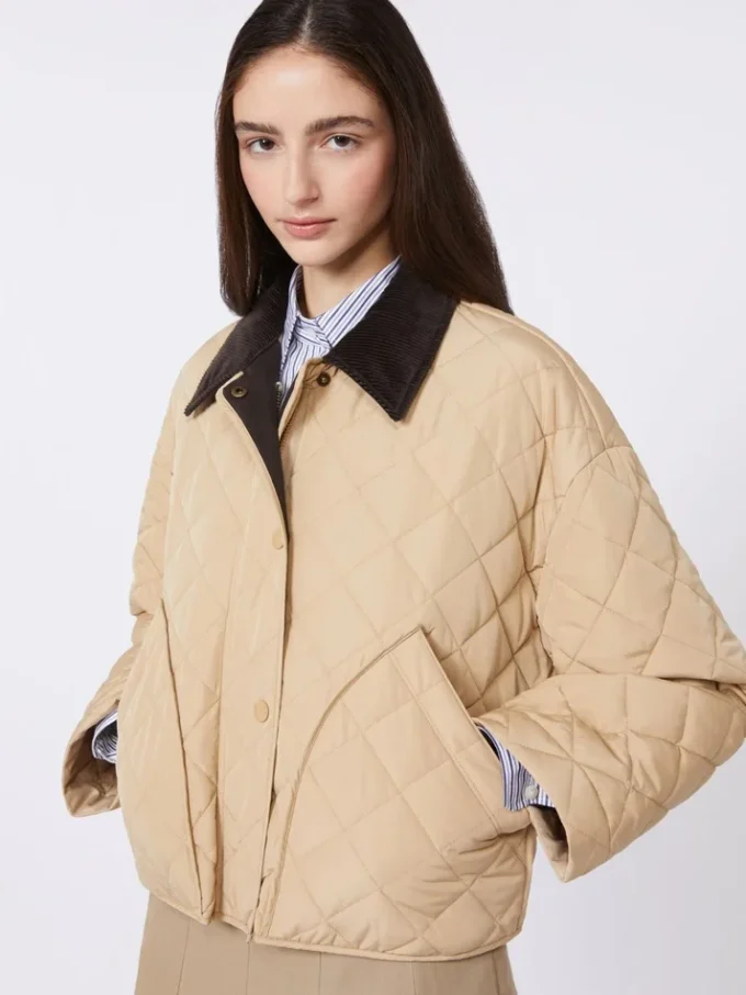 Omkeerbaar gewatteerd jasje van waterafstotende stof, beige