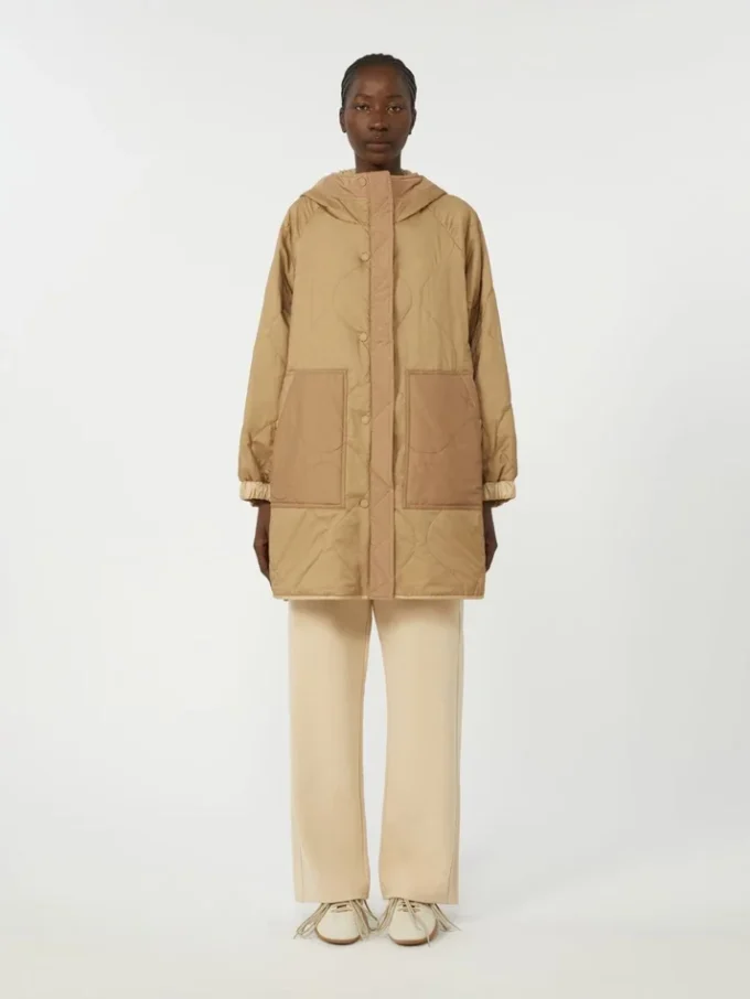 Omkeerbare gewatteerde parka van waterafstotend canvas, beige Omkeerbare gewatteerde parka van waterafstotend canvas, beige