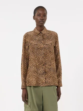 Overhemd met zijden zakken en print, camel