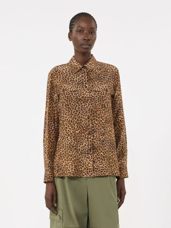 Overhemd met zijden zakken en print, camel Overhemd met zijden zakken en print, camel