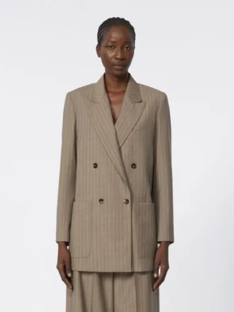 Oversized blazer van wol met krijtstreep, hazelnootbruin