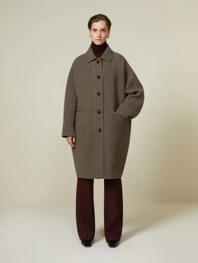 Oversized dubbele wollen jas, tortelduif Oversized dubbele wollen jas, tortelduif