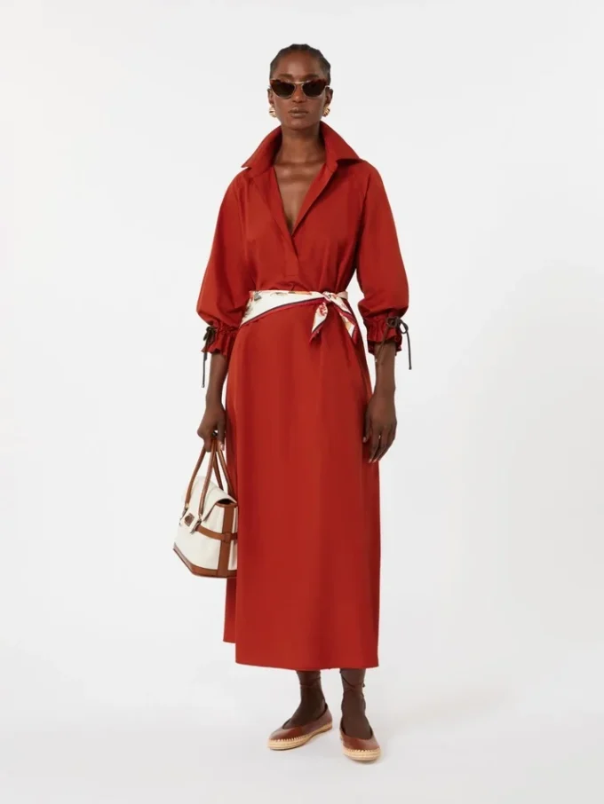 Oversized jurk van katoenpopeline, rood