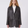 Oversized leren blazer, bruin