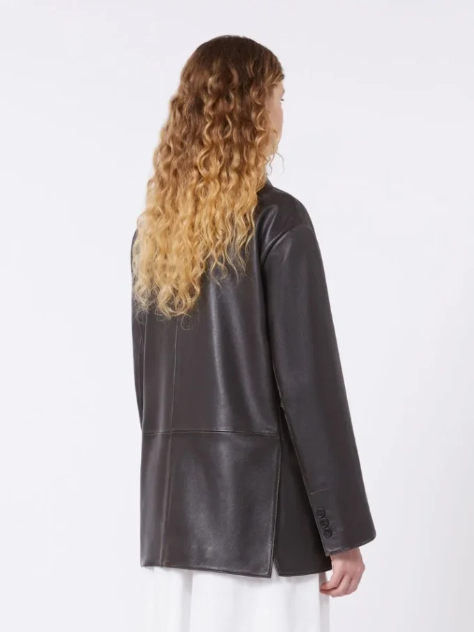 Oversized leren blazer, bruin