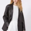 Oversized leren blazer, bruin