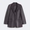 Oversized leren blazer, bruin