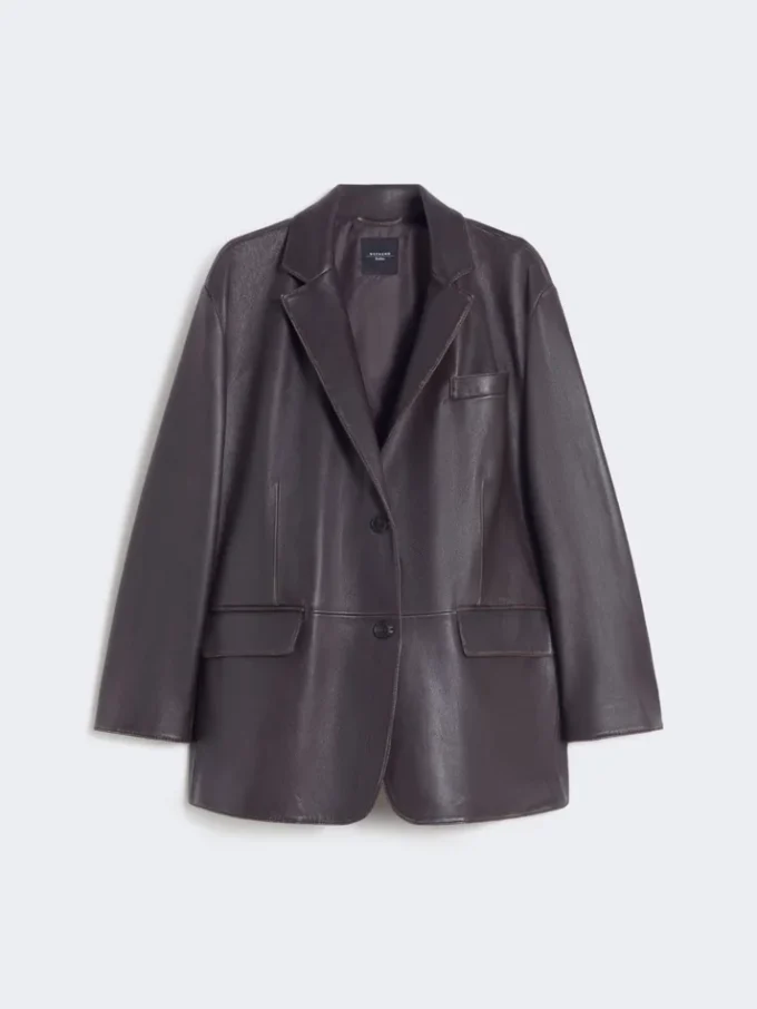 Oversized leren blazer, bruin