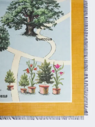 Oversized sjaal van bedrukte zijde en wol, mosterdkleurig