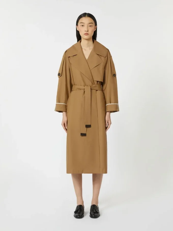 Oversized waterafstotende trenchcoat van twill, bruin Oversized waterafstotende trenchcoat van twill, bruin