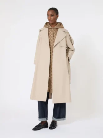 Oversized waterafstotende trenchcoat van twill, zandkleur