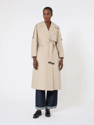 Oversized waterafstotende trenchcoat van twill, zandkleur
