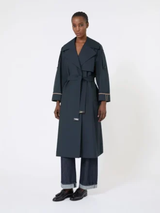Oversized waterafstotende twill trenchcoat, ultramarijn
