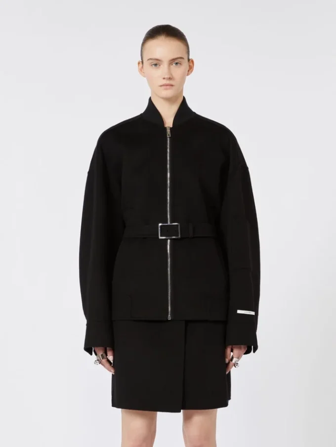 Oversized wollen bomberjack, zwart Oversized wollen bomberjack, zwart