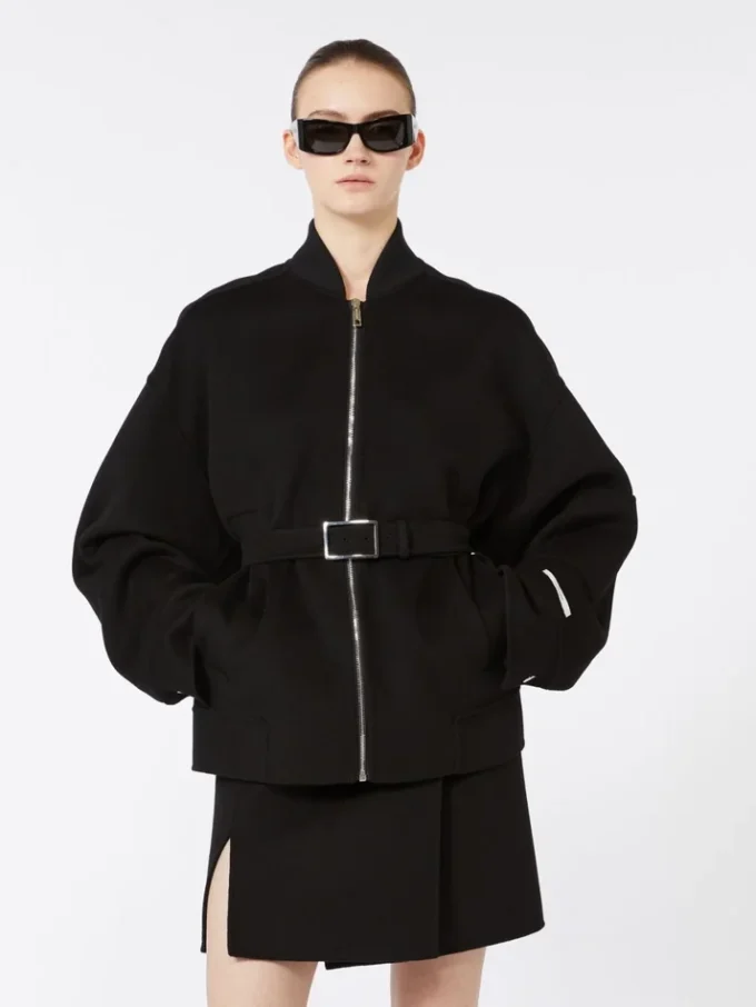 Oversized wollen bomberjack, zwart Oversized wollen bomberjack, zwart