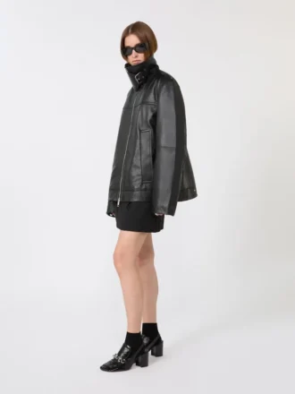 Oversized zwaar leren jack, zwart